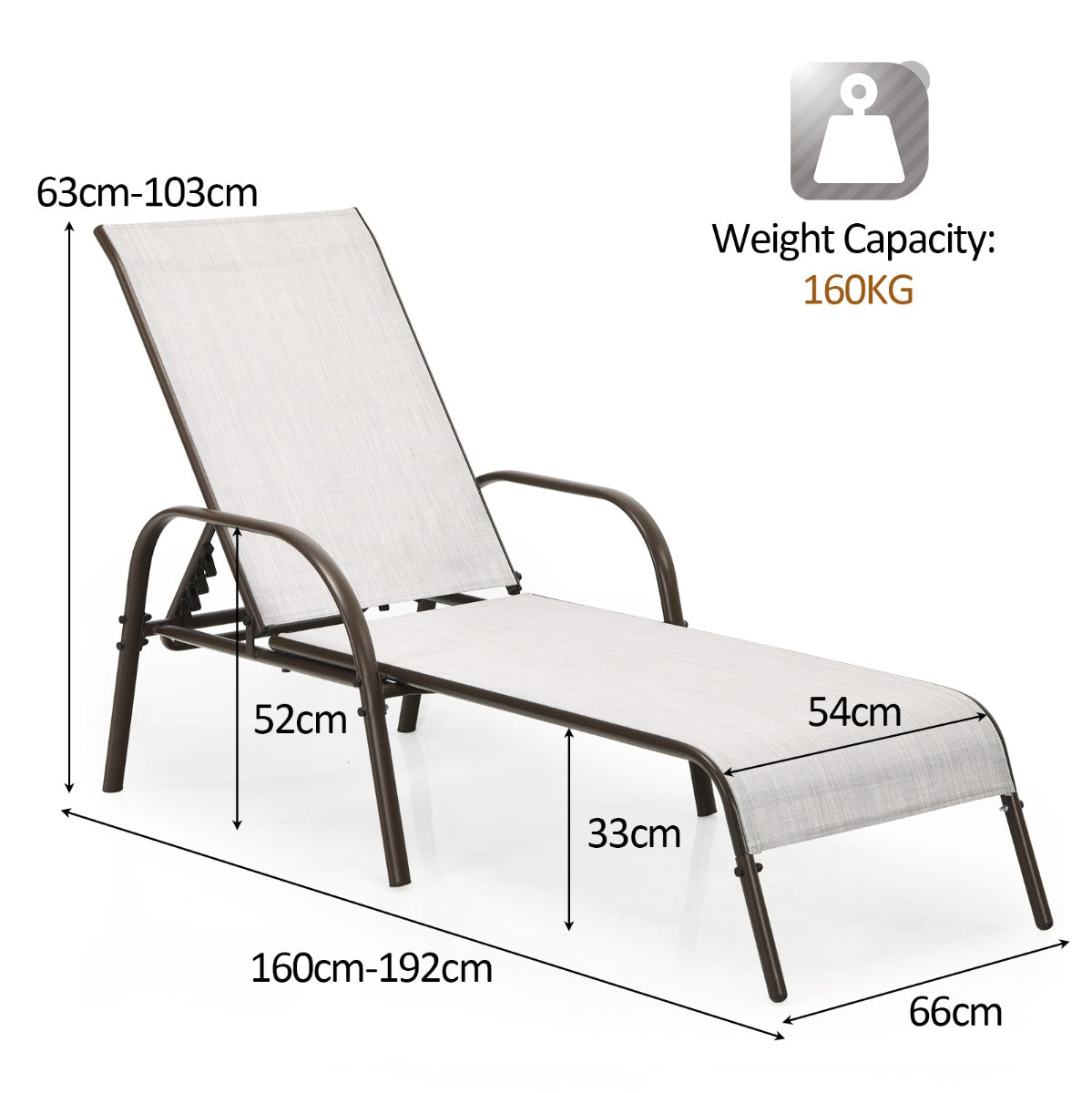 Versatile Chaise Lounge Chair with 5 Adjustable Positions Iron Construction-Grey