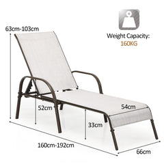 Versatile Chaise Lounge Chair with 5 Adjustable Positions Iron Construction-Grey