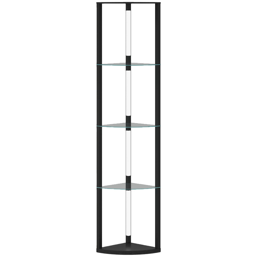 HOMCOM LED Floor Lamp with Shelves, Dimmable Standing Lamp with Foot Switch for Living Room, Bedroom, Black