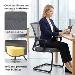 HOMCOM Padded Meeting Office Chair, Ergonomic Desk Chair No Wheels with Sled Base for Bedroom, Waiting, Reception, Dark Grey