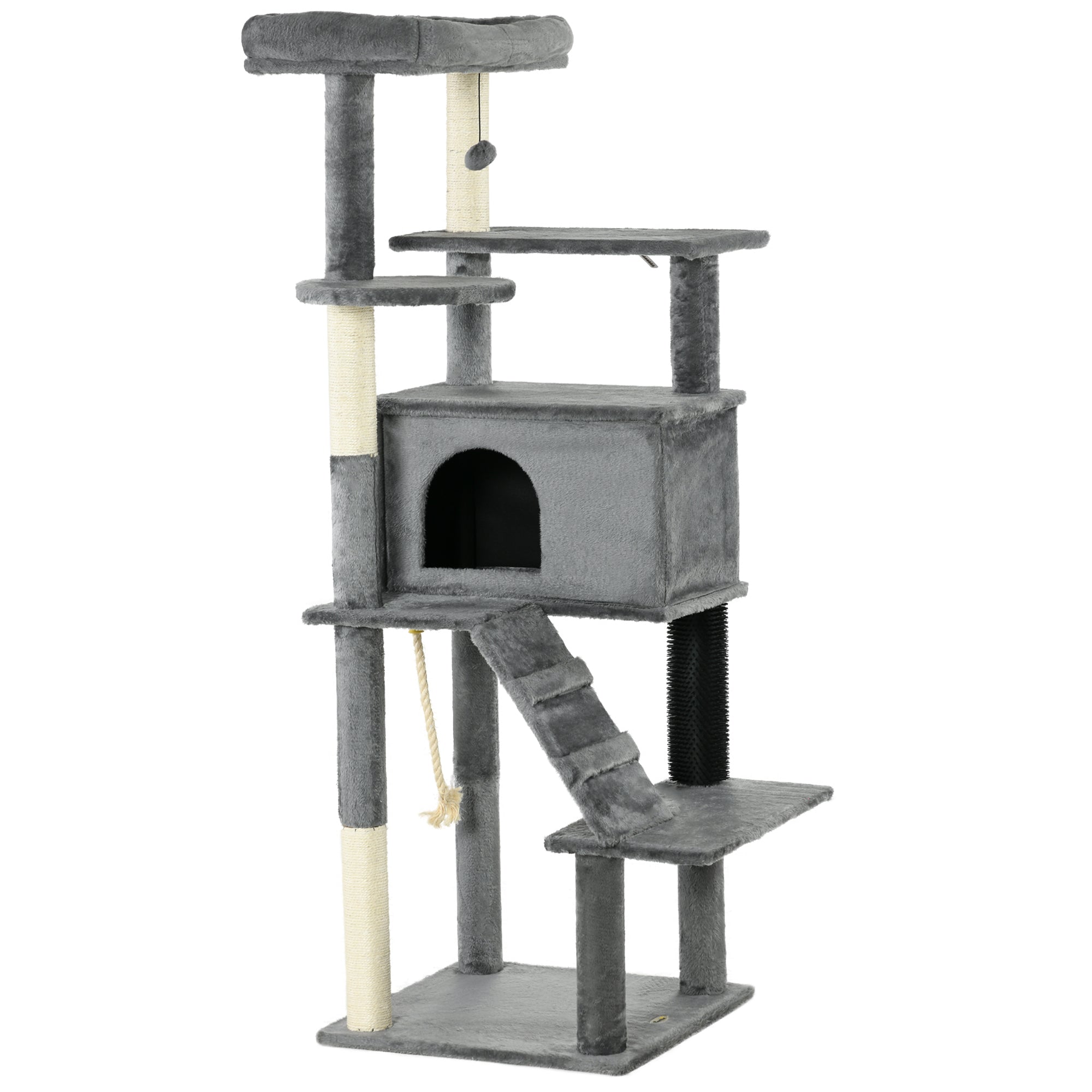 PawHut Cat Tree Tower for Indoor Cats, with Scratching Post, Cat House, Toy, Grey