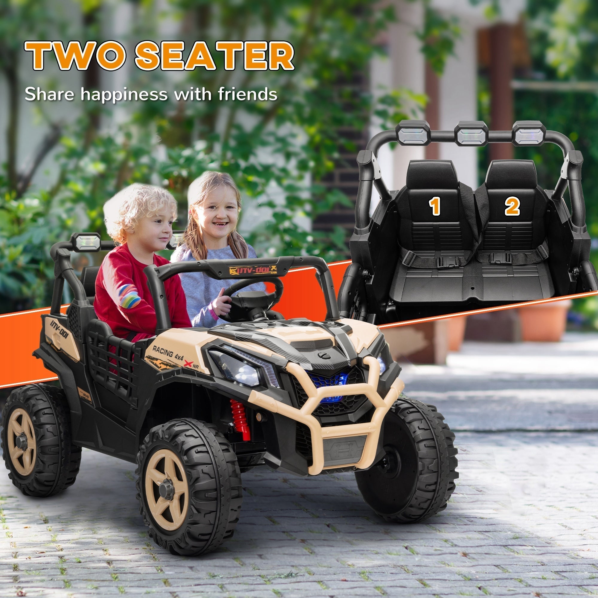 AIYAPLAY 24V 2 Seater Kids Electric Car with Remote Control, Suspension System, Slow Start, 3 Speeds, for 3-8 Years, Khaki