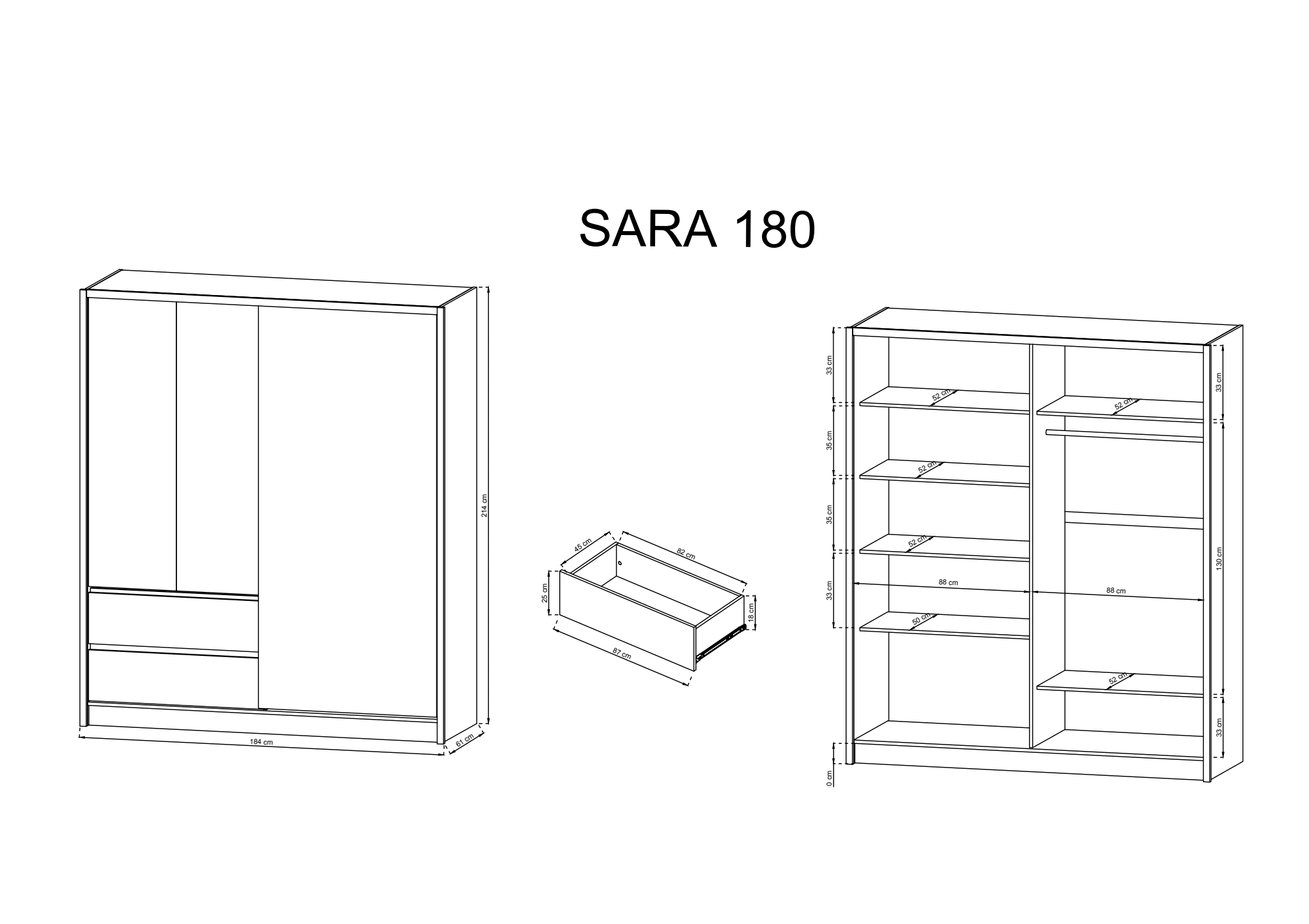 Sara Sliding Door Wardrobe 184cm