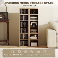 HOMCOM Set of 2 CD Media Display Shelf Unit Tower Rack with Adjustable Shelves, Oak