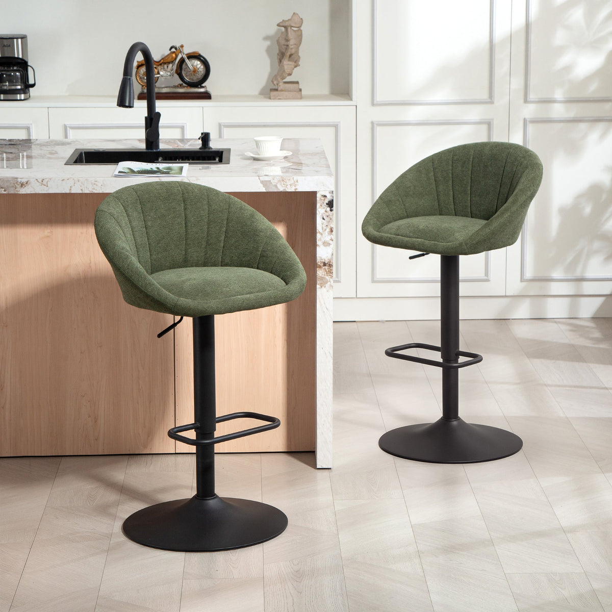 HOMCOM Set of Two Relaxed Tub Bar Stools - Dark Green