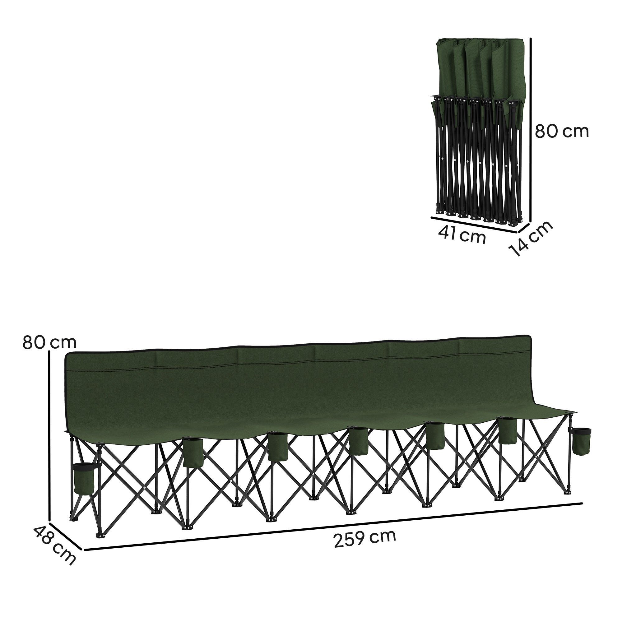 Outsunny 6 Seater Folding Camping Chair with Cup Holder & Carry Bag - Green