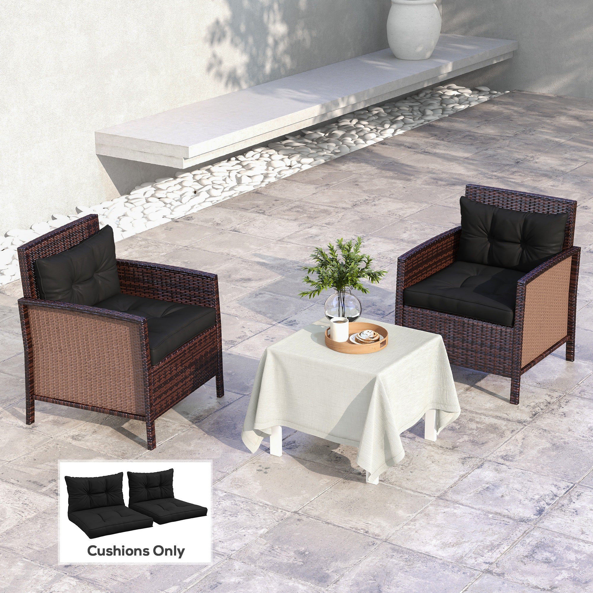 Outsunny 2-Piece Seat Cushions Back Pillows Replacement, Patio Chair Cushions Set for Indoor Outdoor, Black