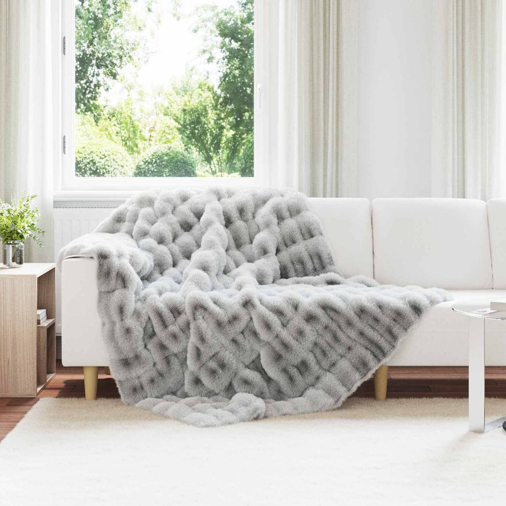 Anti-Slip Faux Rabbit Fur Blanket Olite Grey