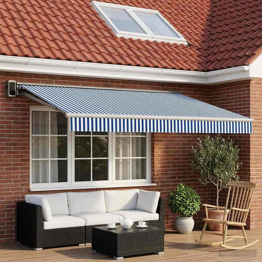 Awning Replacement Fabric Blue and White Polyester
