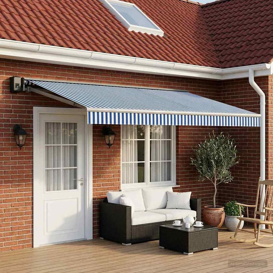 Awning Replacement Fabric Blue and White Polyester