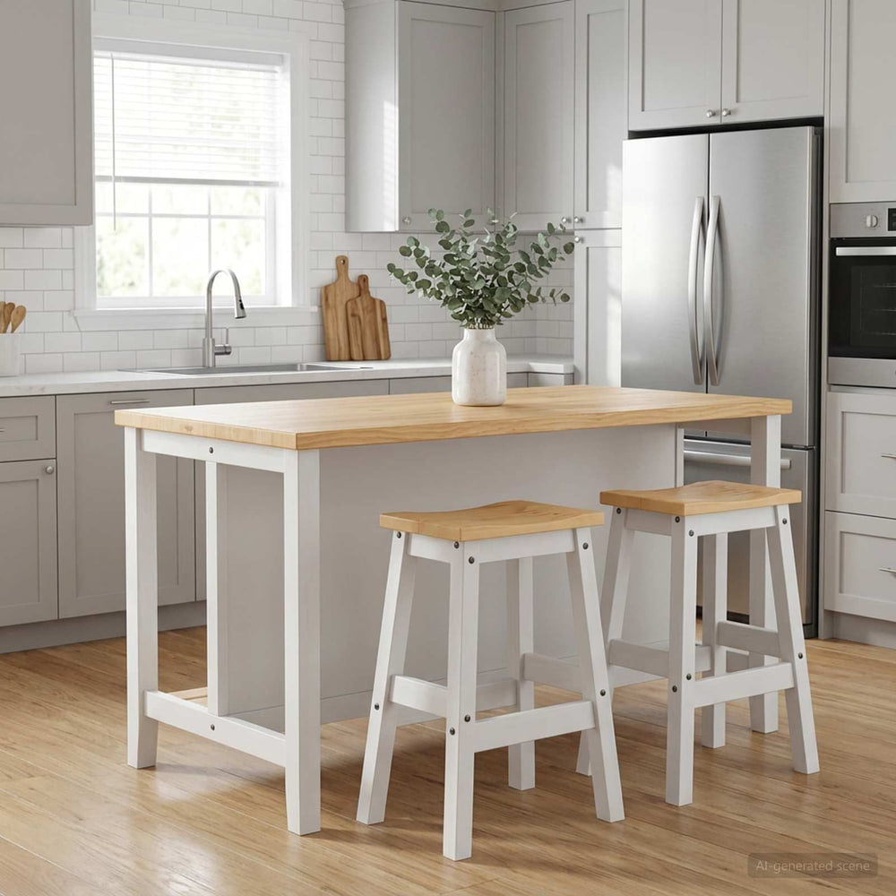 Bar Stool 2 pcs White and Honey Wax Solid-Pine