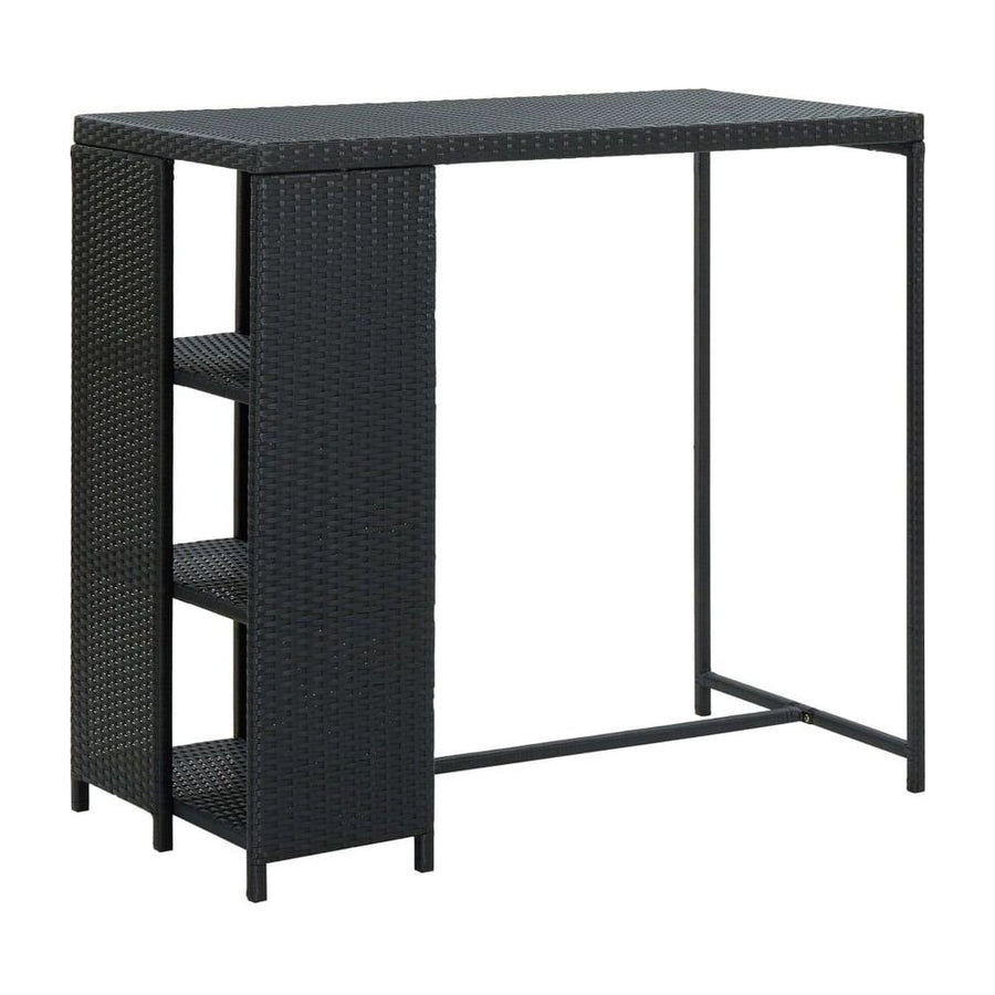 Bar Table with Storage Rack Black Poly Rattan