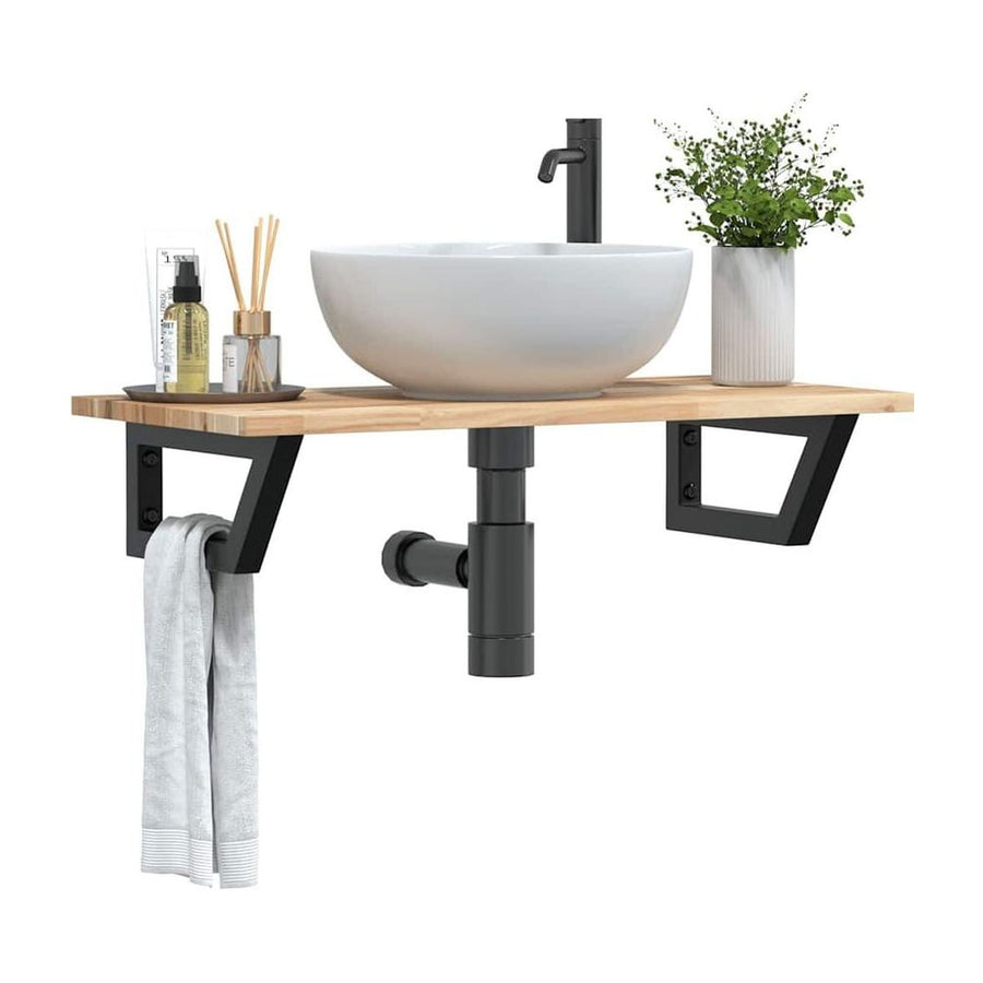Basin Shelf Wall Mounted Steel and Solid Wood Acacia