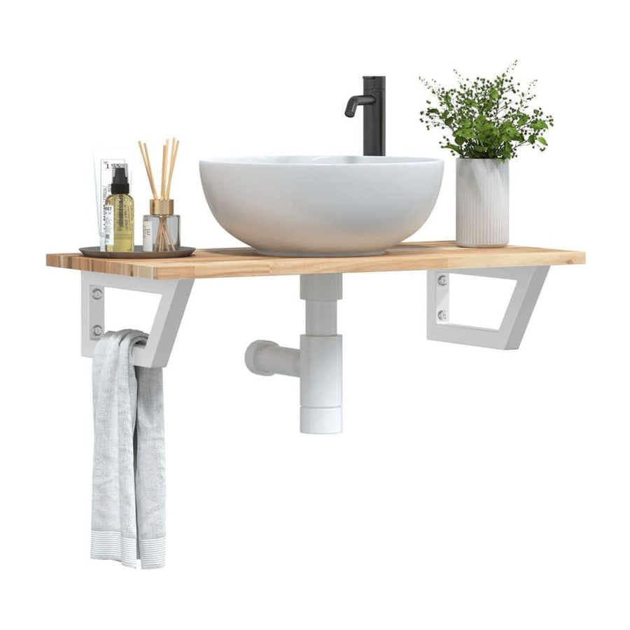 Basin Shelf Wall Mounted Steel and Solid Wood Acacia