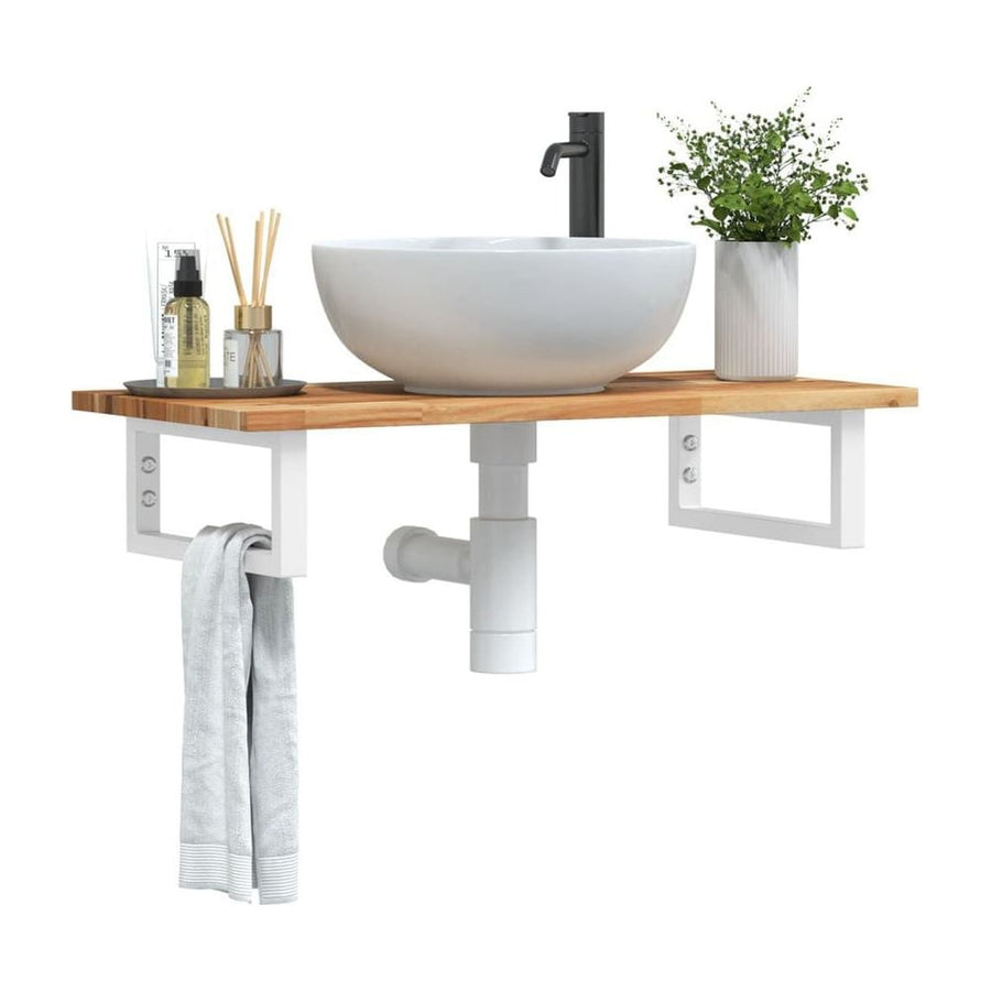 Basin Shelf Wall Mounted Steel and Solid Wood Acacia