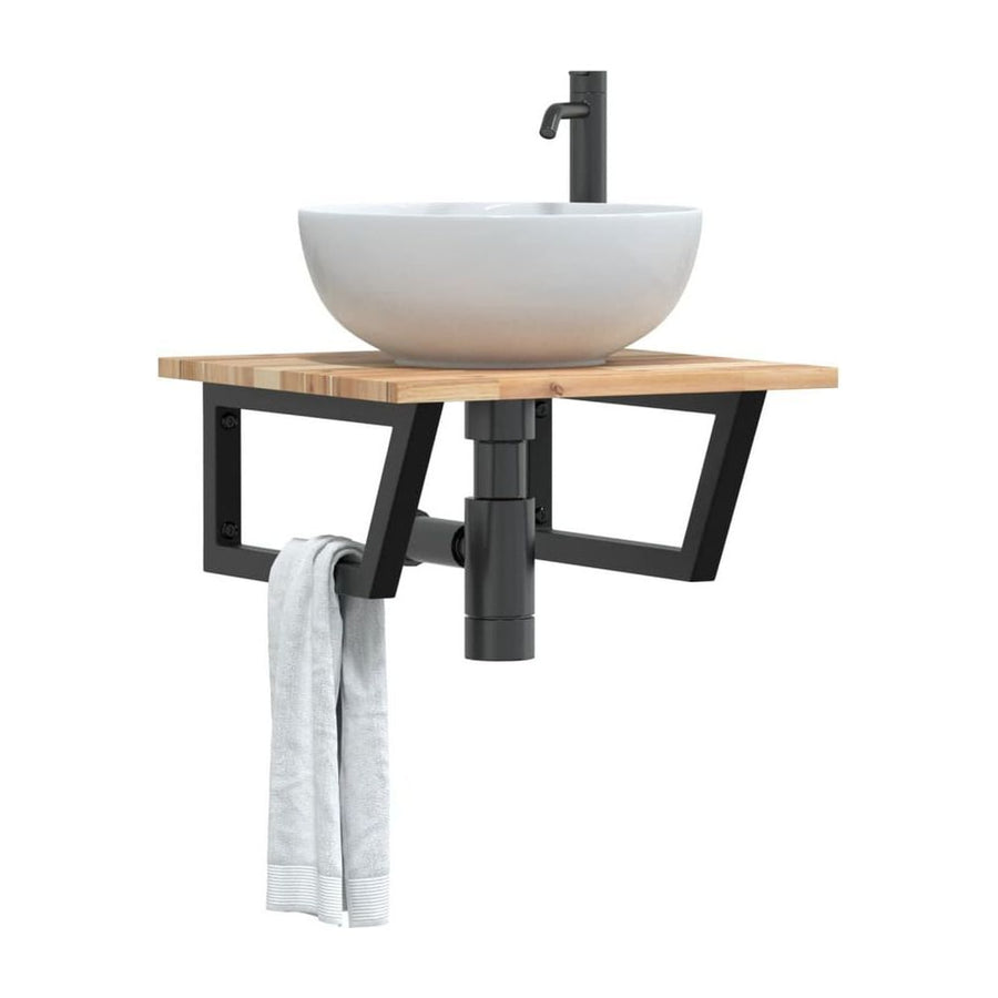 Basin Shelf Wall Mounted Steel and Solid Wood Acacia