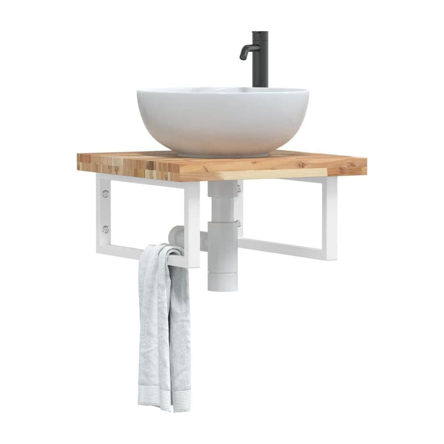 Basin Shelf Wall Mounted Steel and Solid Wood Acacia