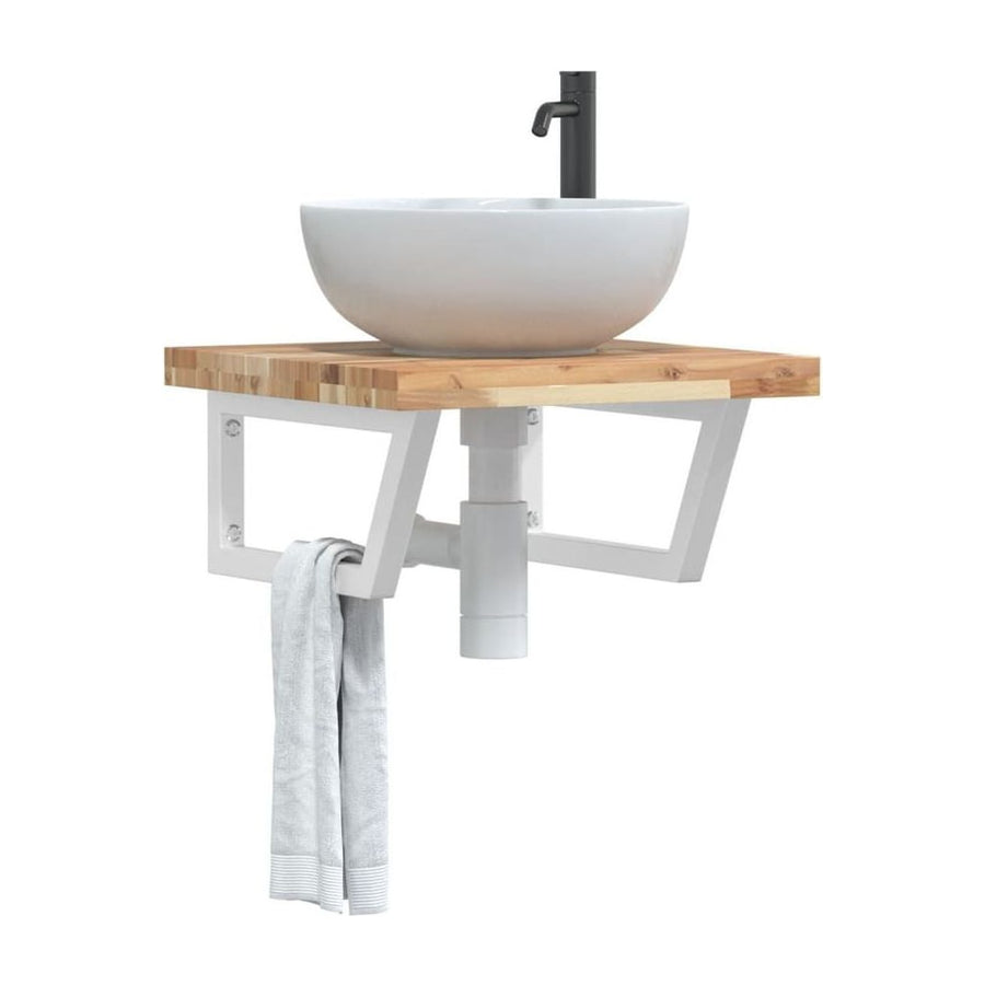 Basin Shelf Wall Mounted Steel and Solid Wood Acacia