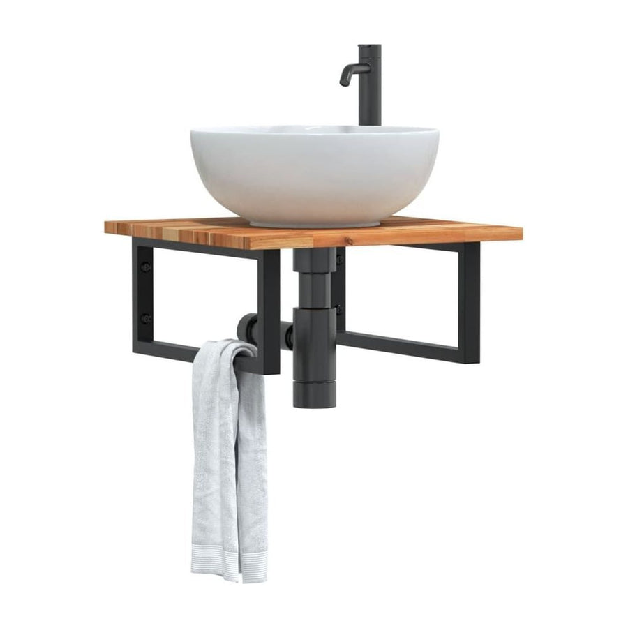 Basin Shelf Wall Mounted Steel and Solid Wood Acacia