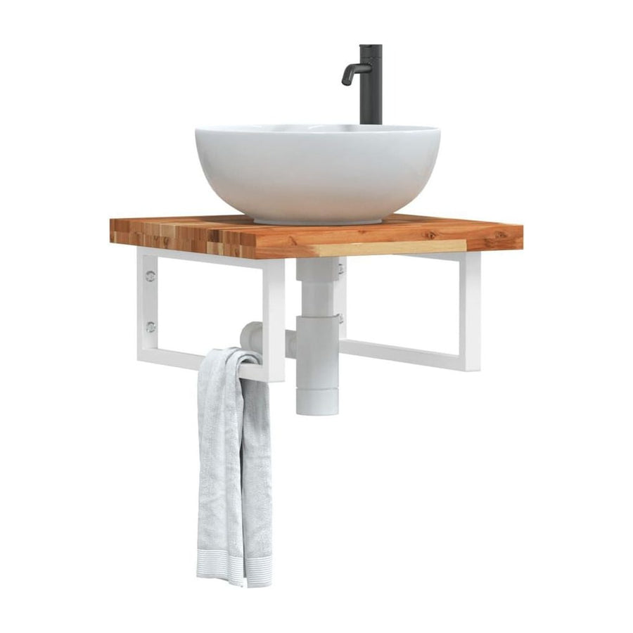 Basin Shelf Wall Mounted Steel and Solid Wood Acacia