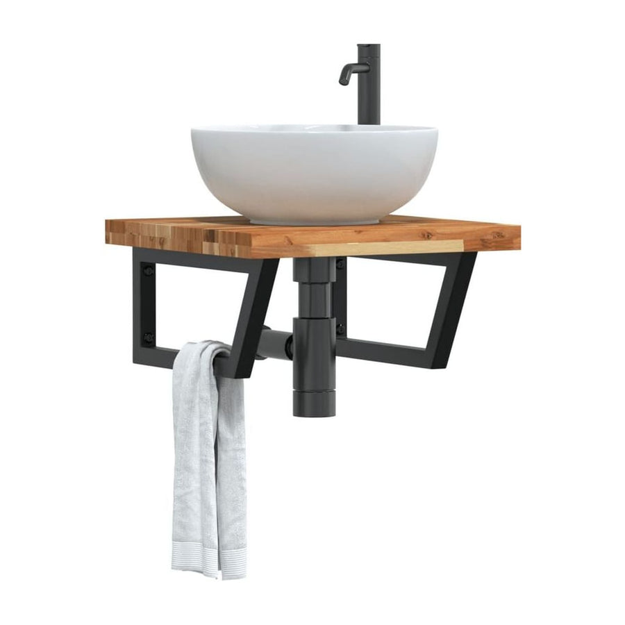 Basin Shelf Wall Mounted Steel and Solid Wood Acacia