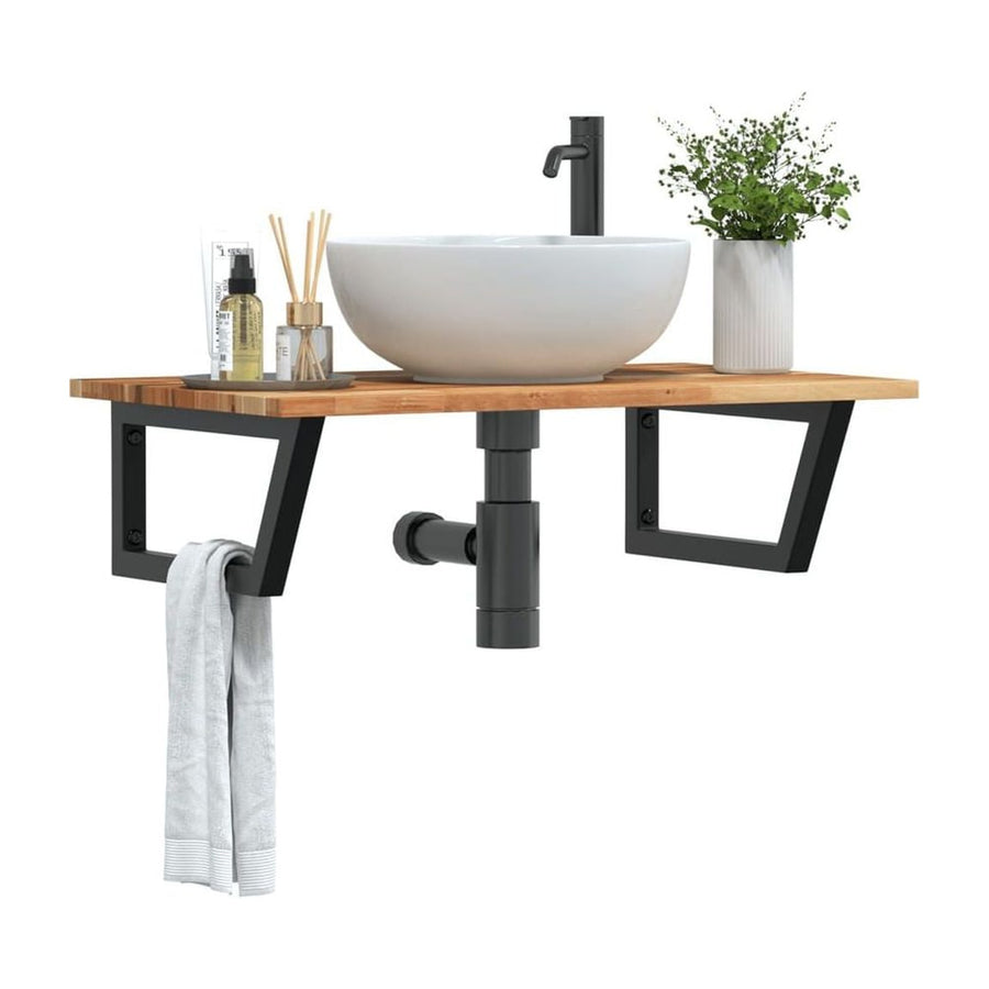 Basin Shelf Wall Mounted Steel and Solid Wood Acacia