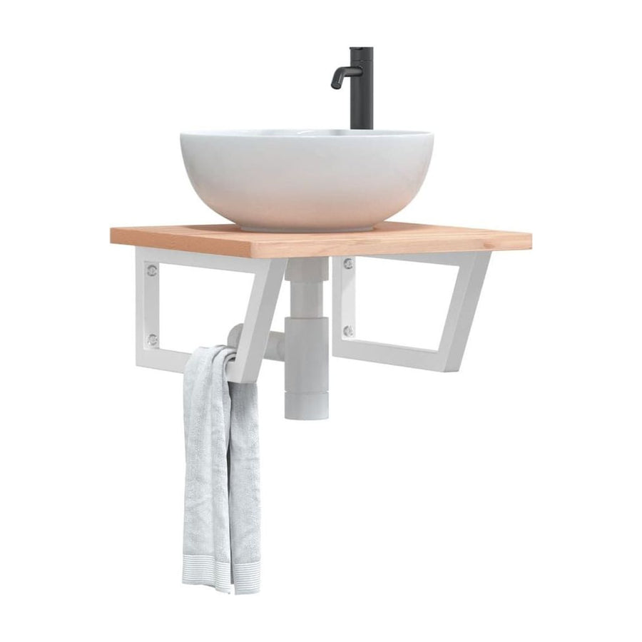 Basin Shelf Wall Mounted Steel and Solid Wood Beech