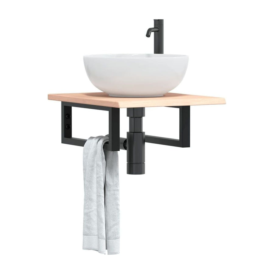 Basin Shelf Wall Mounted Steel and Solid Wood Oak