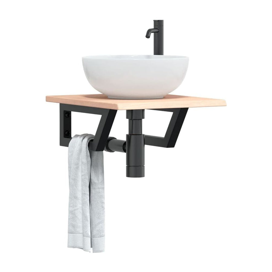 Basin Shelf Wall Mounted Steel and Solid Wood Oak