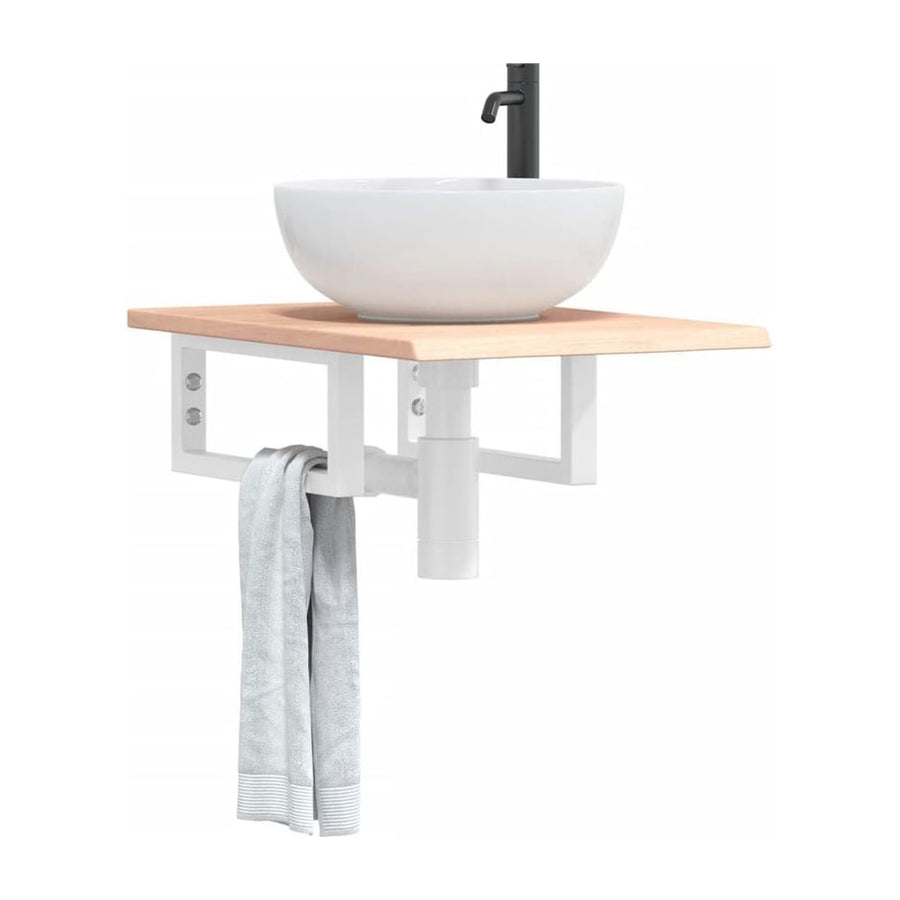 Basin Shelf Wall Mounted Steel and Solid Wood Oak