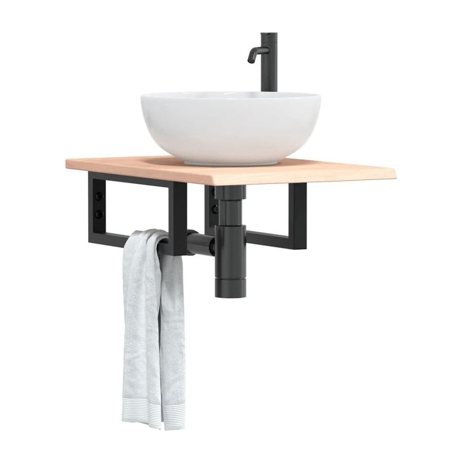 Basin Shelf Wall Mounted Steel and Solid Wood Oak