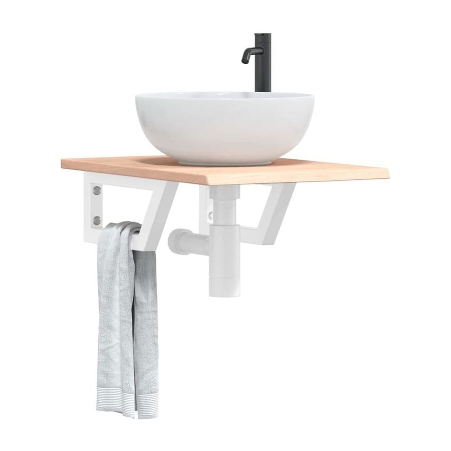 Basin Shelf Wall Mounted Steel and Solid Wood Oak