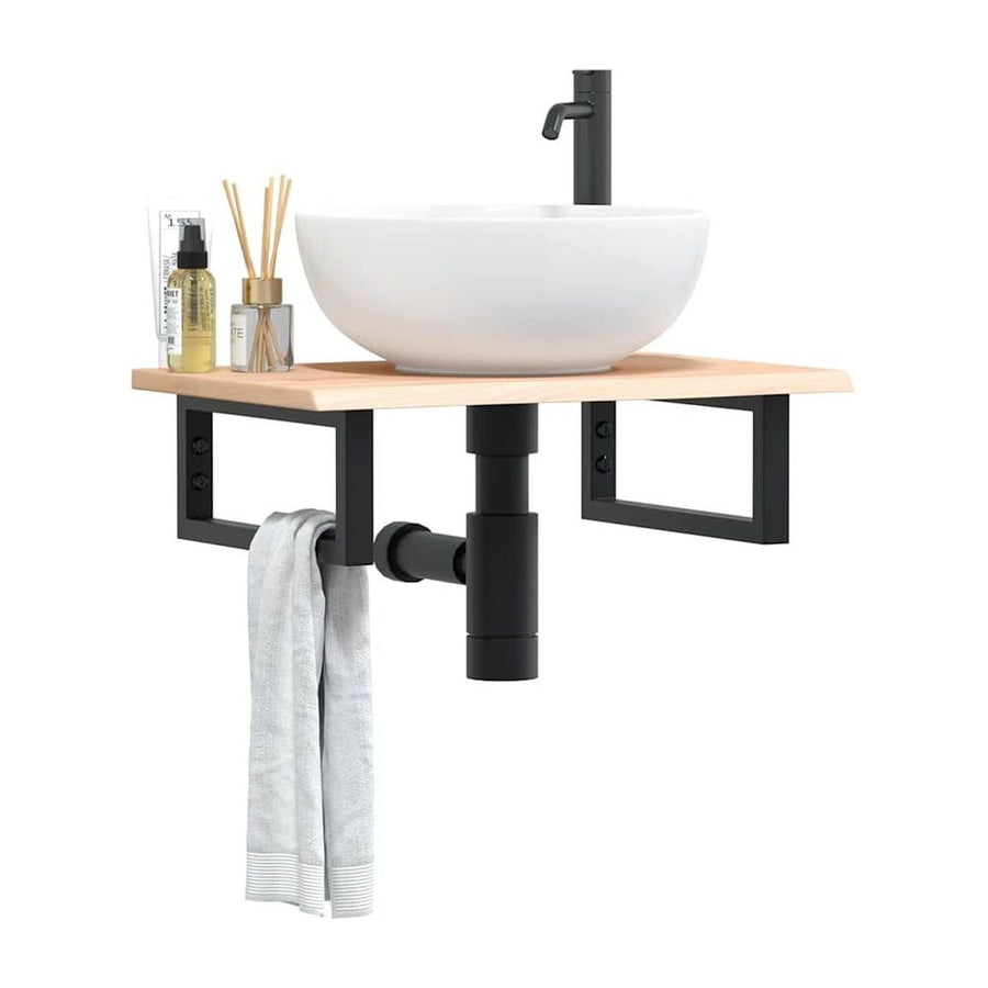 Basin Shelf Wall Mounted Steel and Solid Wood Oak