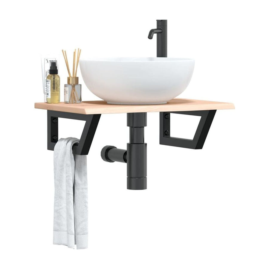 Basin Shelf Wall Mounted Steel and Solid Wood Oak