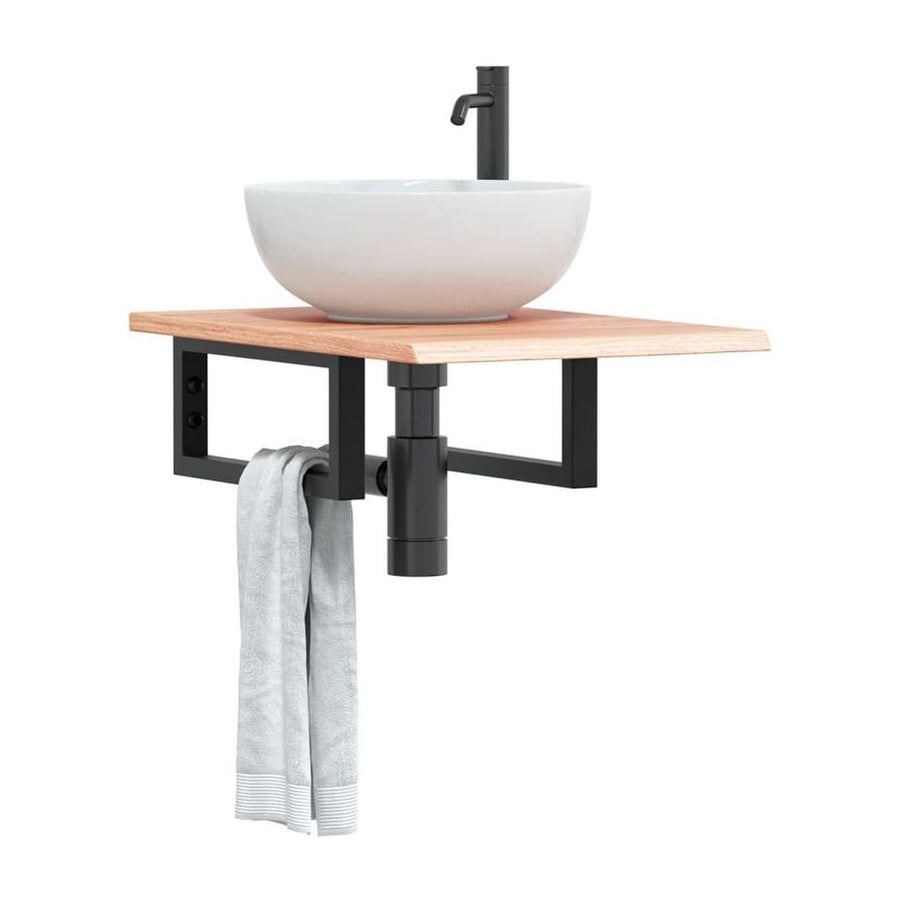 Basin Shelf Wall Mounted Steel and Solid Wood Oak