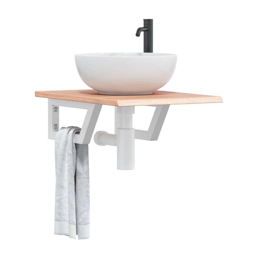 Basin Shelf Wall Mounted Steel and Solid Wood Oak