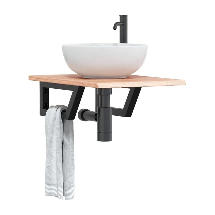 Basin Shelf Wall Mounted Steel and Solid Wood Oak