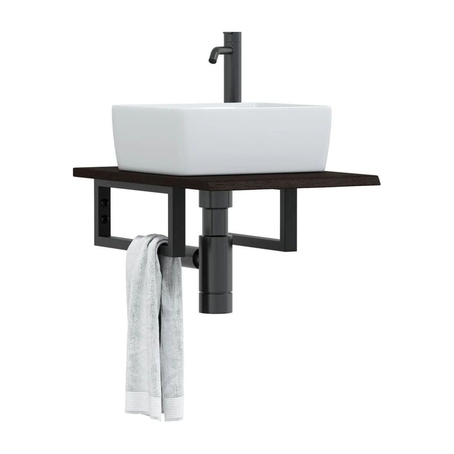 Basin Shelf Wall Mounted Steel and Solid Wood Oak