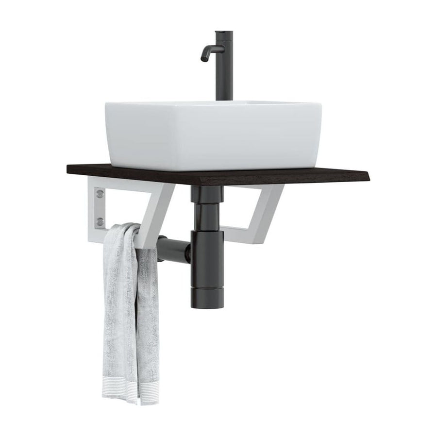 Basin Shelf Wall Mounted Steel and Solid Wood Oak