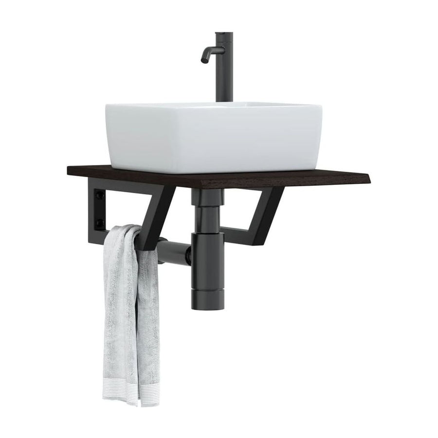 Basin Shelf Wall Mounted Steel and Solid Wood Oak