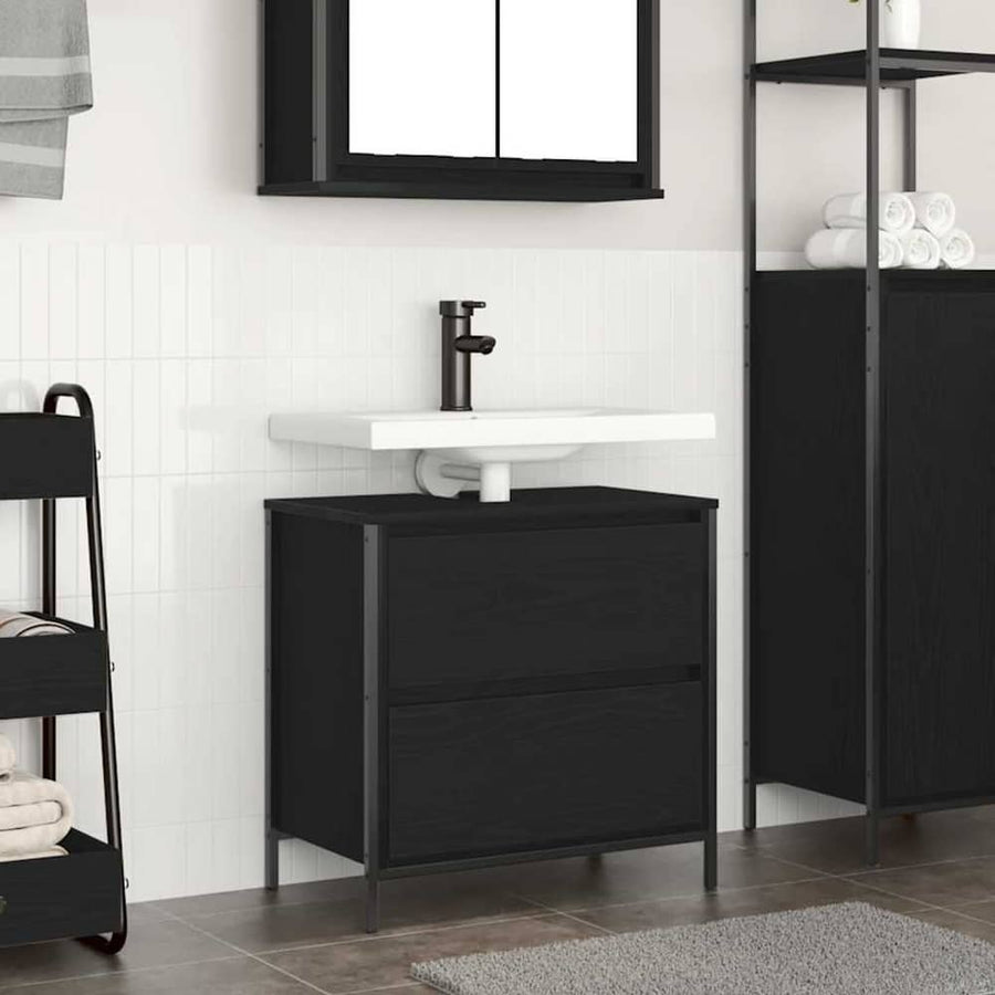 Bathroom Basin Cabinet with Drawers Black Oak