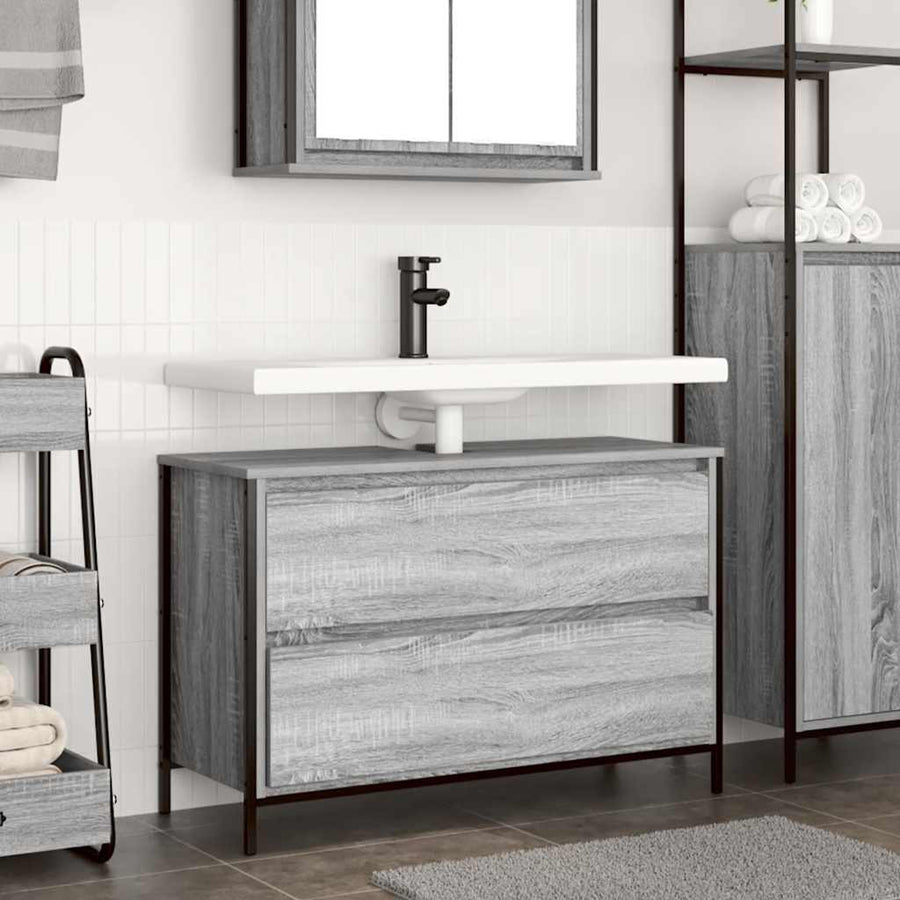 Bathroom Basin Cabinet with Drawers Grey Sonoma