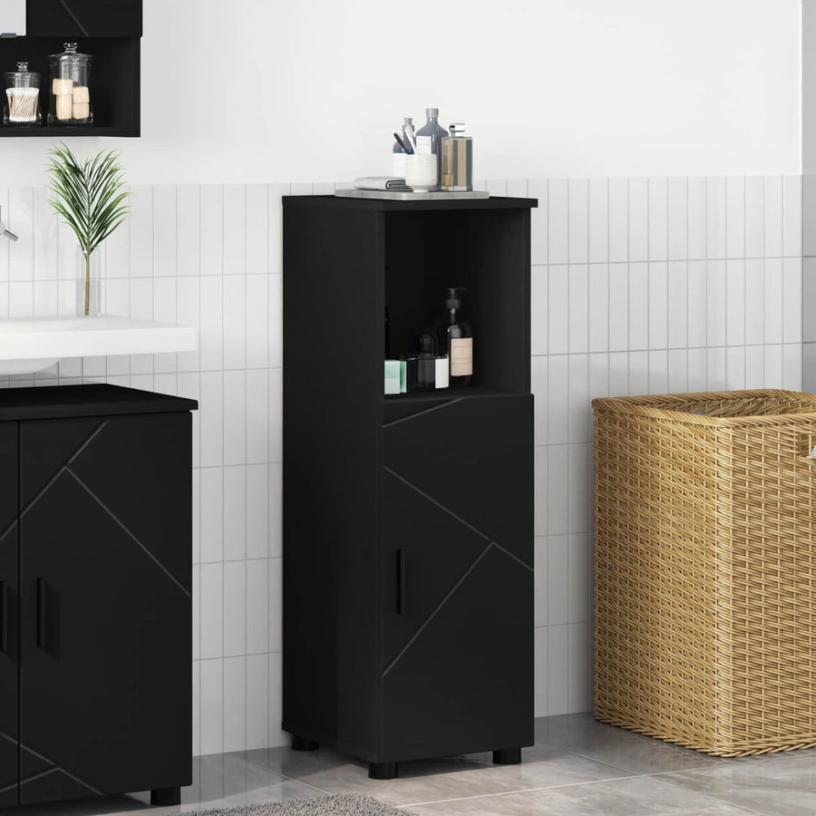Bathroom Cabinet Black Engineered Wood