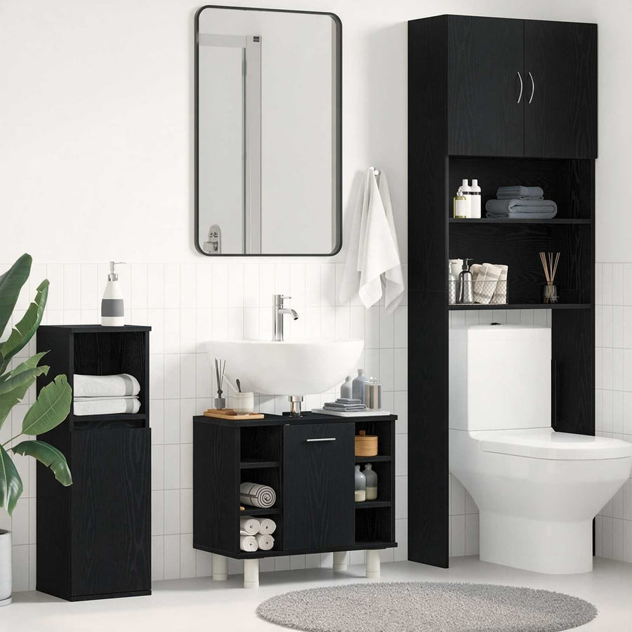 Bathroom Cabinet Black Oak Engineered Wood