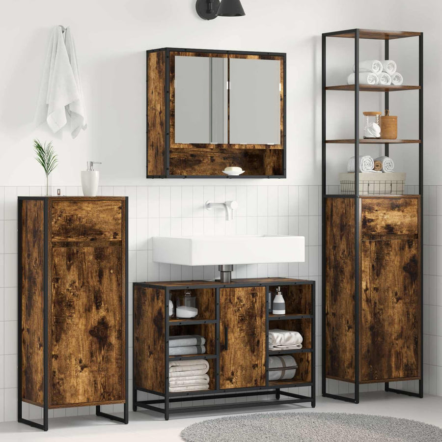 Bathroom Cabinet Smoke Oak Engineered Wood