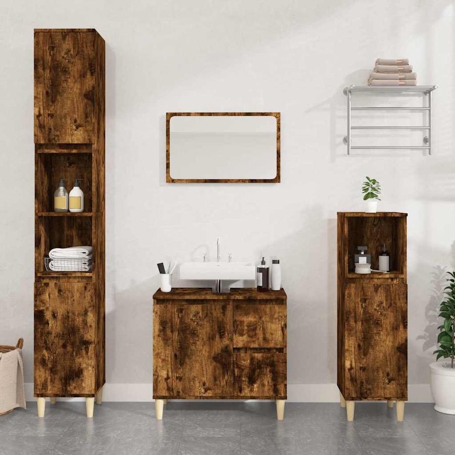 Bathroom Cabinet Smoked Oak Engineered Wood