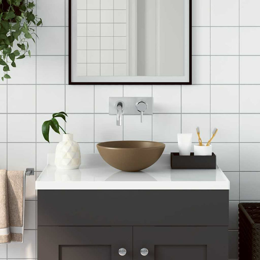 Bathroom Sink Matt Cream Round