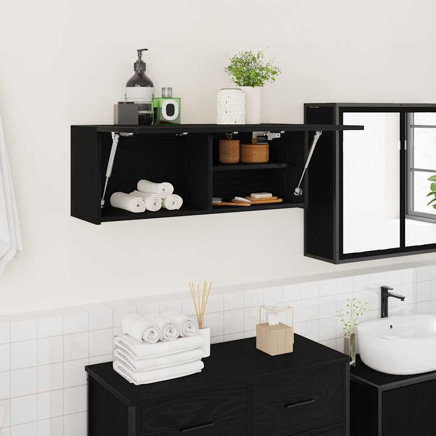 Bathroom Wall Cabinet Black Engineered Wood
