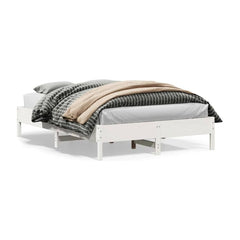 Bed Frame without Mattress White Solid Wood Pine
