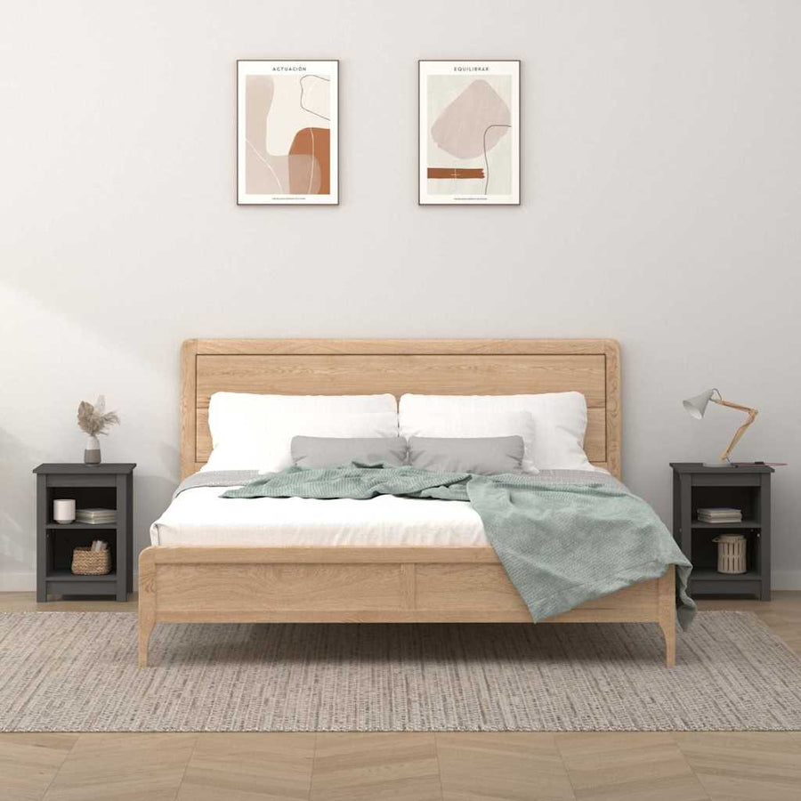 Bedside Cabinets 2 pcs Grey Solid Wood Pine